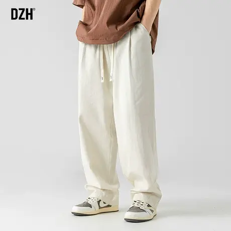 男士米白色休闲裤男宽松直筒春秋裤子2025新款纯棉男裤百搭直筒裤商品大图