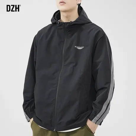 男士黑色连帽夹克男春秋潮牌飞行服男装2024新款秋装休闲运动外套商品大图