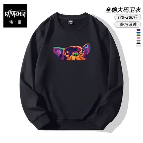 伟臣2022秋冬新品大码男士圆领卫衣胖子加肥加大加绒加厚印花打底商品大图