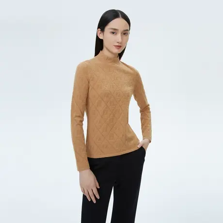 LANCY/朗姿秋季新款小立领收腰长袖针织衫女通勤高级设计感奥莱商品大图