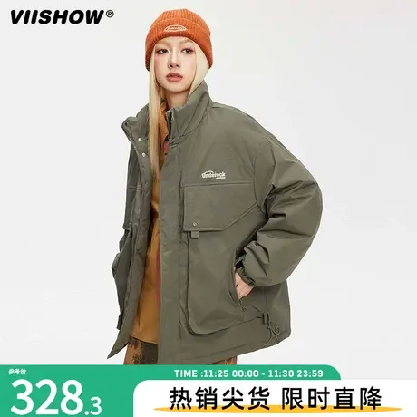 VIISHOW日系复古男大口袋立领工装棉服冬宽松百搭保暖面包服外套图片