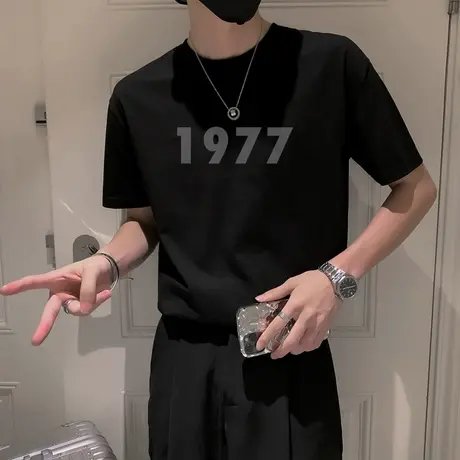 夏季数字印花休闲宽松短袖t恤男潮流时尚ins痞帅学生潮牌个性体恤商品大图