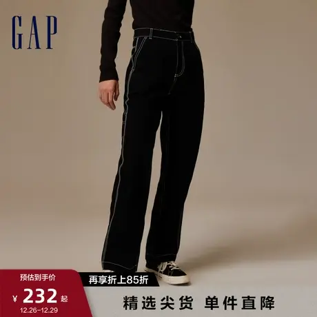 Gap女装早春机能风纯棉帆布高腰宽松直筒裤工装高级休闲裤758766商品大图