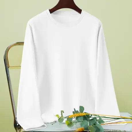 纯棉长袖t恤女宽松大码2024新款春季女装正肩上衣白色打底衫春秋图片