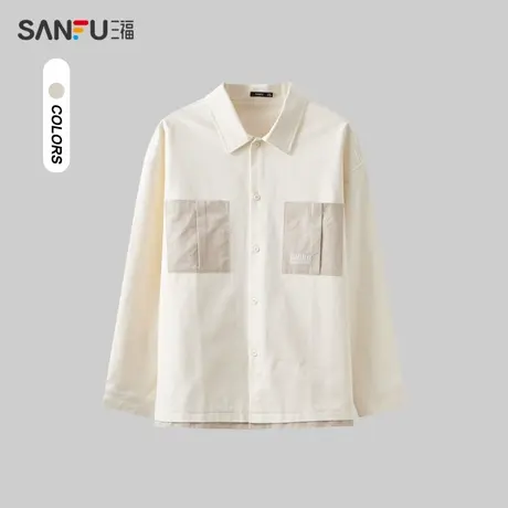三福2024春季男士口袋拼接长衬衫 都市休闲翻领上衣男482249图片