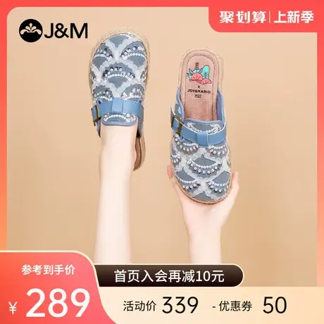 快乐玛丽包头拖女2024春季新款时尚蕾丝一脚蹬厚底增高牛仔勃肯鞋图片