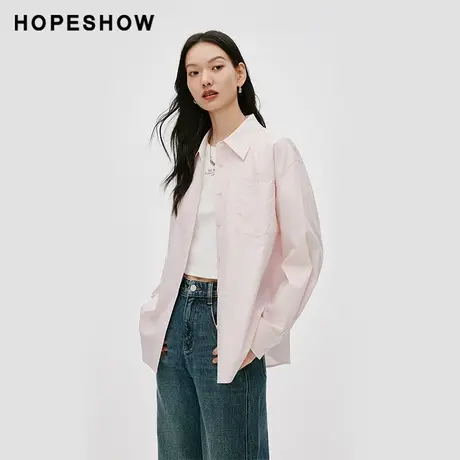 红袖春季2024新款女装 配色绣单排扣翻领短衬衫90124010302商品大图