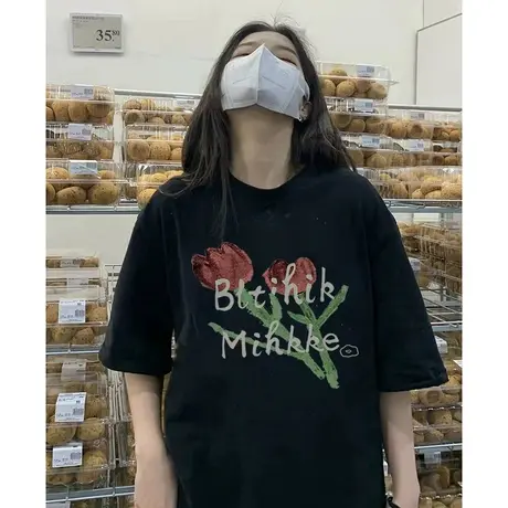 重磅纯棉短袖T恤女春季ins潮牌宽松oversize小众设计感半袖上衣夏商品大图