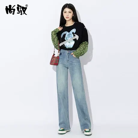 高腰阔腿裤复古牛仔裤女春装小个子直筒裤宽松梨形身材裤子春秋款图片