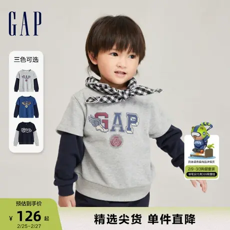 Gap男幼童春秋碳素软磨毛假两件卫衣儿童装2 IN 1 LOGO洋气785461商品大图