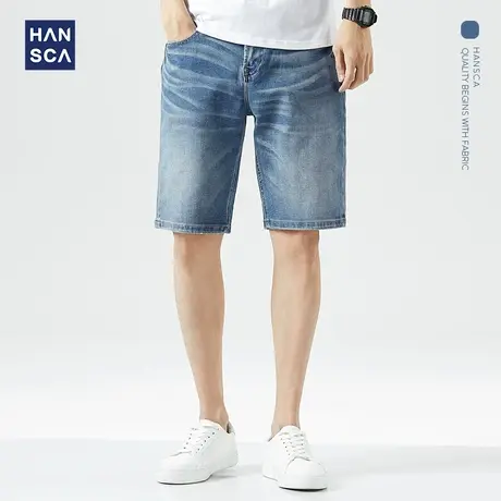 清仓特卖hansca牛仔短裤男夏季宽松休闲复古怀旧水洗五分裤商品大图