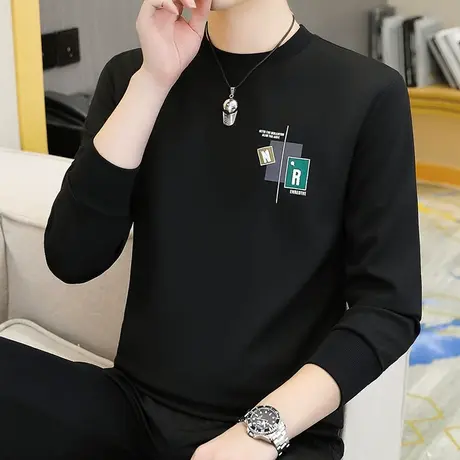 长袖T恤男秋季新款潮流时尚修身休闲百搭圆领卫衣打底衫秋装外套商品大图