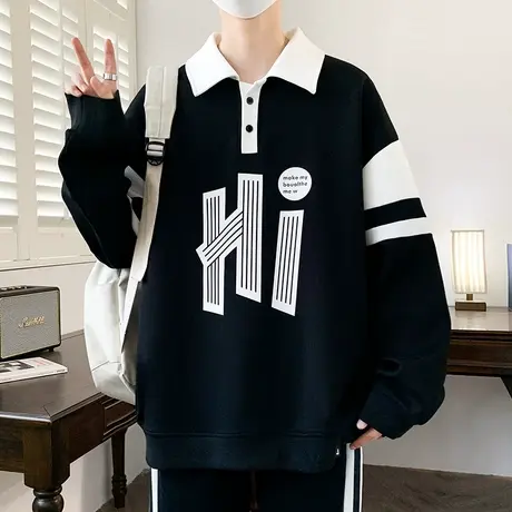 春秋款青少年带领卫衣男初中高中学生长袖t恤帅气大童男装polo衫图片