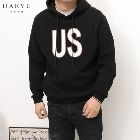 DAEVU冬新款抓绒厚料大号潮胖子加肥加大码男款长袖连帽衫卫衣商品大图