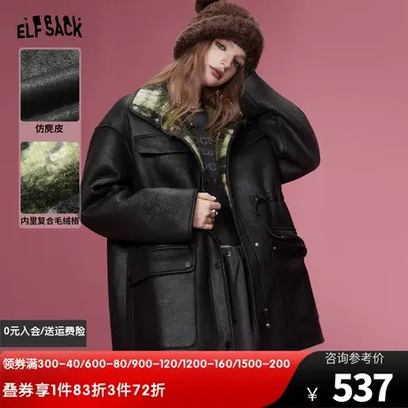 妖精的口袋黑色加厚棉服女2023冬季新款宽松保暖复古厚棉衣外套图片