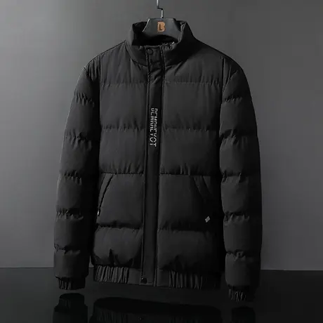 冬季加厚抗风保暖无帽立领棉服男士2023新款中长款大衣外套内口袋图片