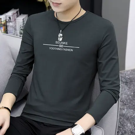 莫代尔长袖t恤男潮牌潮流秋季小衫圆领体恤内搭打底衫薄款上衣服商品大图