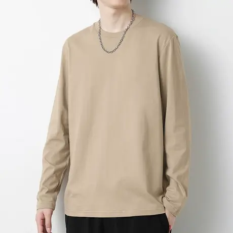 春秋款纯棉长袖t恤男纯色圆领上衣服潮流宽松内搭秋衣全棉打底衫商品大图