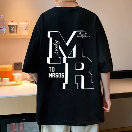 夏季字母短袖T恤男潮牌美式宽松纯棉体恤潮流薄款半袖设计感衣服t商品大图