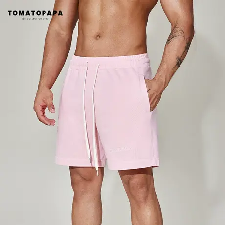 TOMATOPAPA新款纯色短裤23年ins潮牌绣花棉百搭透气运动男女短裤商品大图