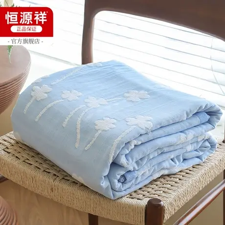 恒源祥全棉纱布毛圈毛巾被简约植物花卉提花图案夏季复合毯午睡毯图片