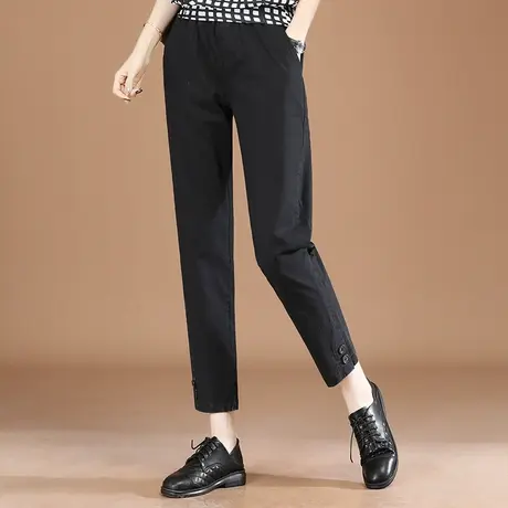 韩潮袭人松紧腰白色九分休闲裤女2023秋季新款直筒西装哈伦长裤子图片