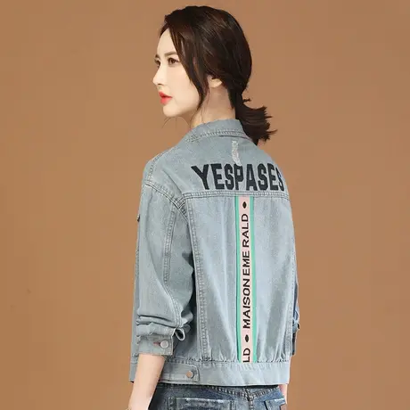 秋新品】刺绣拼接长袖牛仔短外套女2023秋新款休闲百搭夹克棒球服图片