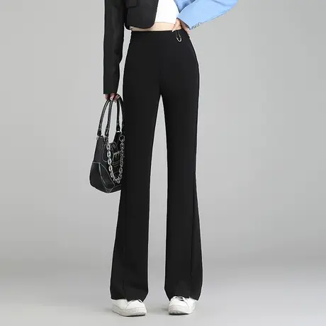黑色显瘦微喇裤女秋季2023新款高腰垂坠感百搭长裤通勤休闲喇叭裤图片
