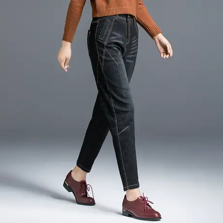 加绒牛仔裤女冬加厚冬季2023年新款女士小脚哈伦裤大码妈妈萝卜裤图片