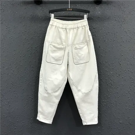 米色个性时尚垮裤女春夏新款欧洲站宽松显瘦休闲老爹裤牛仔哈伦裤商品大图