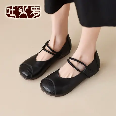 吐火罗真皮浅口单鞋2022年春季新款一脚蹬妈妈鞋软底软皮软面女鞋商品大图