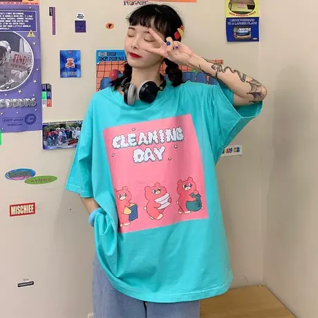 网红纯棉短袖t恤女2020夏装宽松韩版bf慵懒风半袖ins超火上衣服潮商品大图