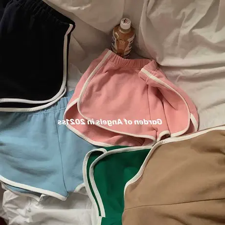 美式复古学生少女BM风撞色包边休闲运动短裤女宽松a字阔腿热裤夏商品大图