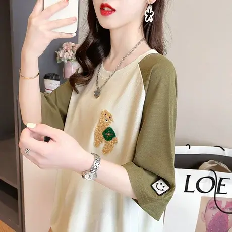 小众设计感短袖t恤女夏季韩版宽松大码女装中长款撞色小个子上衣图片