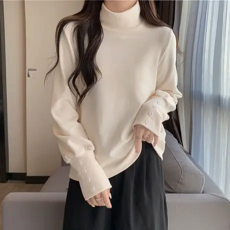 秋冬加绒加厚德绒半高领打底小衫女内搭灯笼袖长袖T恤保暖上衣服图片