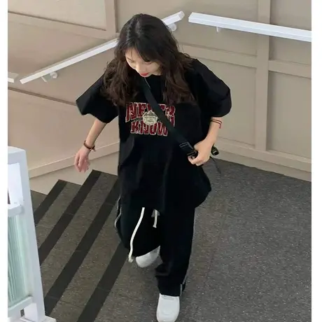 纯棉设计感美式复古短袖t恤女夏季小众宽松港风chic半袖上衣商品大图