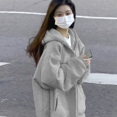 连帽开衫卫衣女秋冬季加绒加厚2023新款爆款宽松休闲拉链上衣外套图片