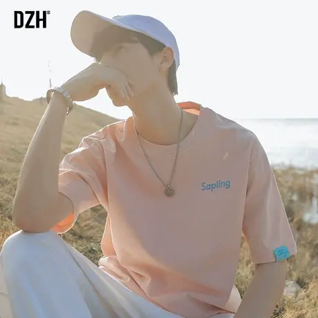 男生粉色t恤男纯棉短袖夏季男款潮牌ins夏装衣服2023新款体恤上衣商品大图