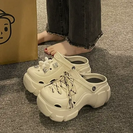 洞洞鞋女2023新款夏季外穿甜酷风厚底增高防滑踩屎感休闲包头拖鞋图片