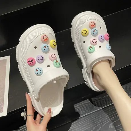洞洞鞋女ins潮夏季室内外穿时尚可爱笑脸防滑厚底包头沙滩凉拖鞋商品大图
