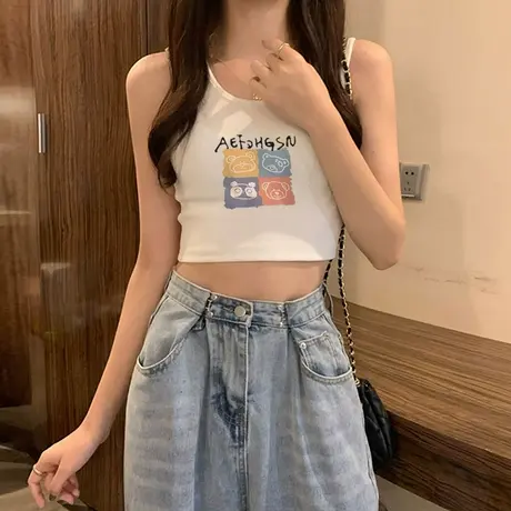 短款小背心女春夏外穿无袖美背吊带运动蹦迪紧身打底内搭露脐上衣商品大图