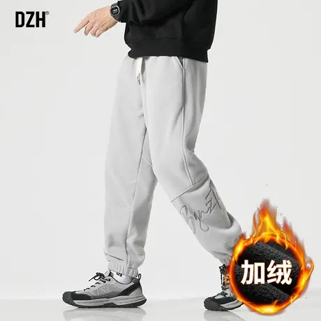 男士灰色加绒卫裤男冬季加厚束脚运动裤潮牌休闲裤子2024新款男裤图片