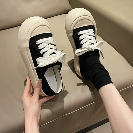 奶呼呼两穿帆布鞋女2024新款春季丑萌大头小白鞋一脚蹬休闲板鞋商品大图