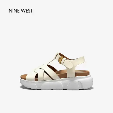 Nine West/玖熙夏季新款厚底罗马凉鞋女增高休闲牛皮革编织罗马鞋图片