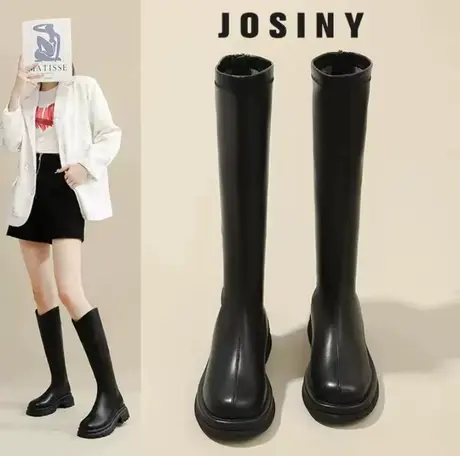 卓诗尼不过膝长筒靴女2023年新款秋季厚底骑士靴小个子显瘦长筒靴商品大图