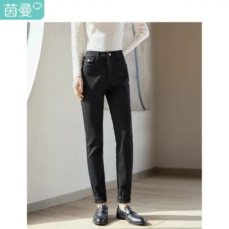 茵曼加绒小脚牛仔裤2023冬女装新款通勤高腰弹力修身显瘦百搭长裤商品大图