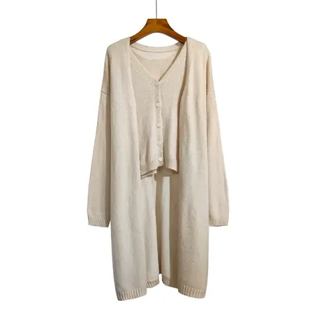 中长款针织开衫吊带背心两件套早秋新款法式温柔薄款毛衣时尚套装商品大图