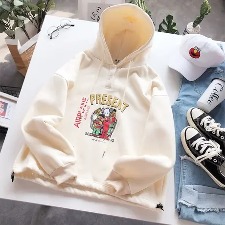 2019秋冬韩国东大门ulzzang原宿风潮卡通连帽加绒卫衣闺蜜姐妹装商品大图