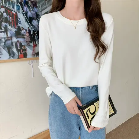 2023年早春秋新款女装长袖T恤白色宽松打底衫内搭甜辣妹上衣ins潮图片