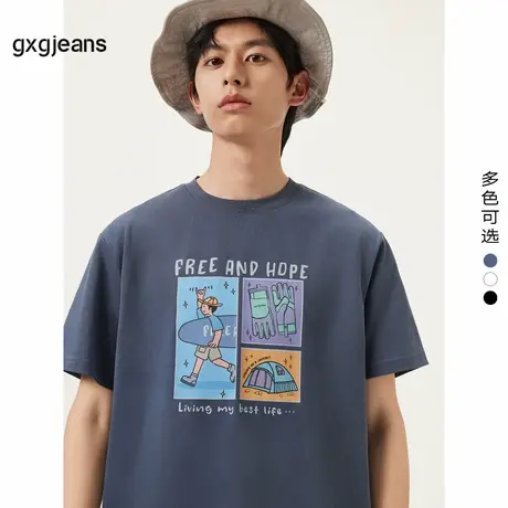 gxg.jeans男装 多色趣味图案潮流时尚宽松美式短袖T恤男 25夏新款图片
